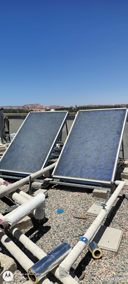 Solar water heater collectors at Tharba Medical Center, Al Ula