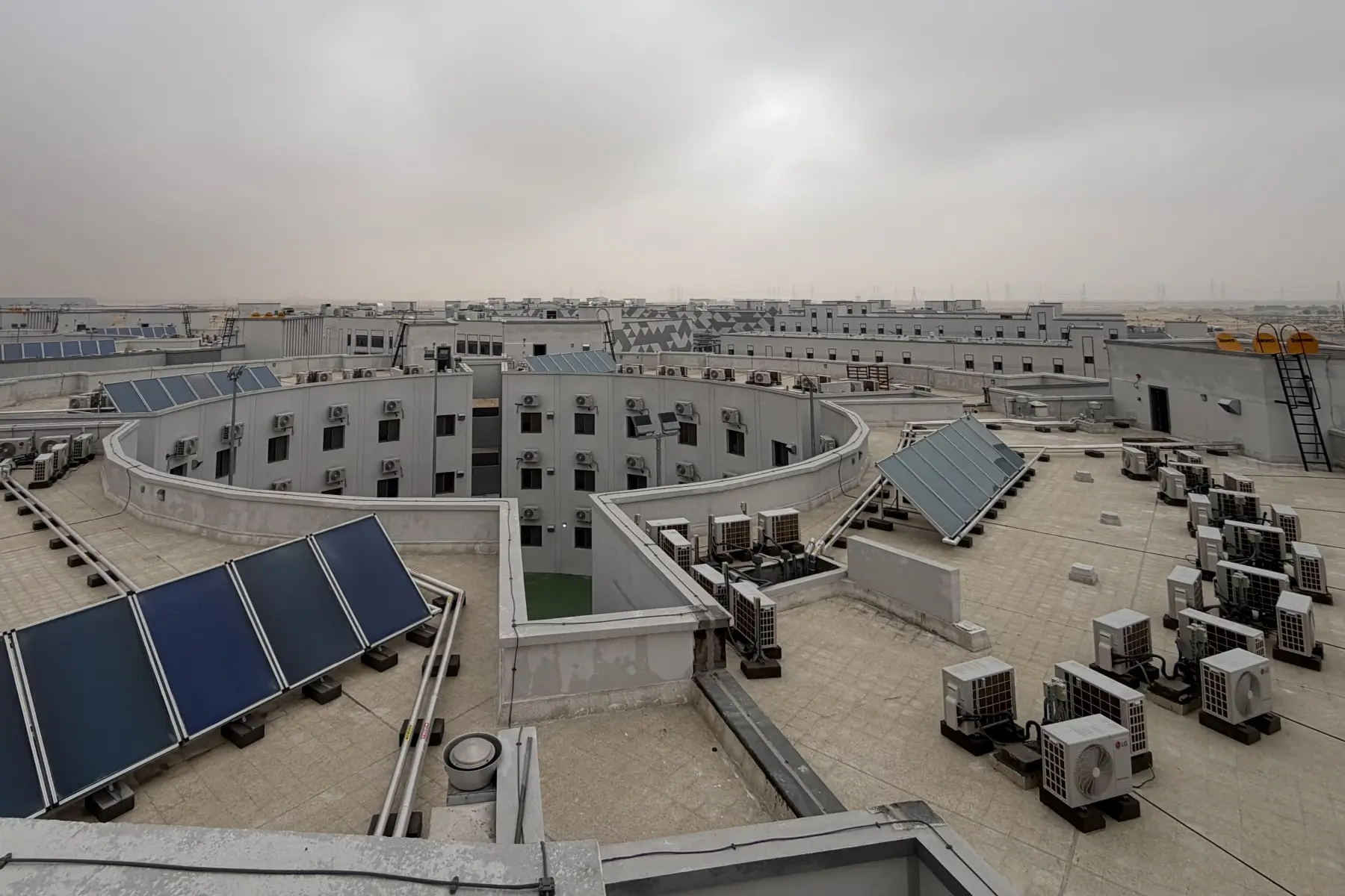 Solar water heating collectors installed on a building roof